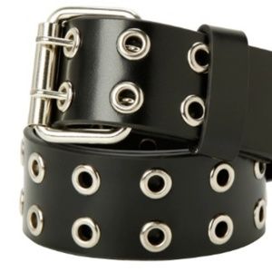 black leather 2 row grommet belt, up to 40" waist